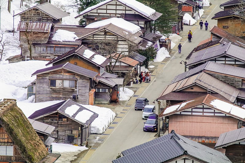 日本岐阜县的历史村落白川吾的冬季，世界文化遗产。