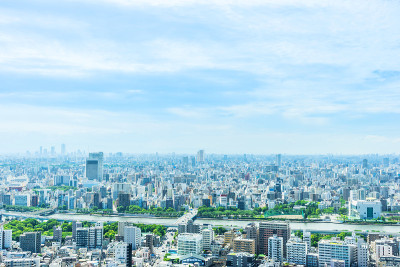 城市城市天际线鸟瞰图在近藤区，日本