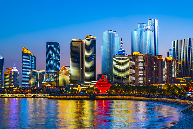 青岛城市建筑景观夜景