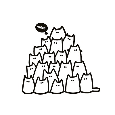 一群黑白相间的小猫。矢量插图涂鸦。