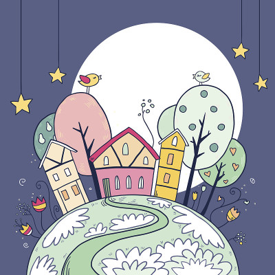 夜房和月亮的插图