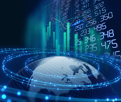 3d渲染地球未来技术和金融图形