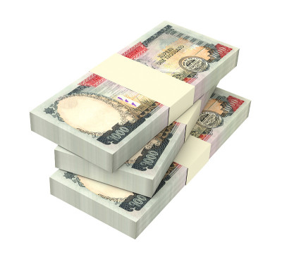 尼泊尔卢比纸币孤立在白色背景上。