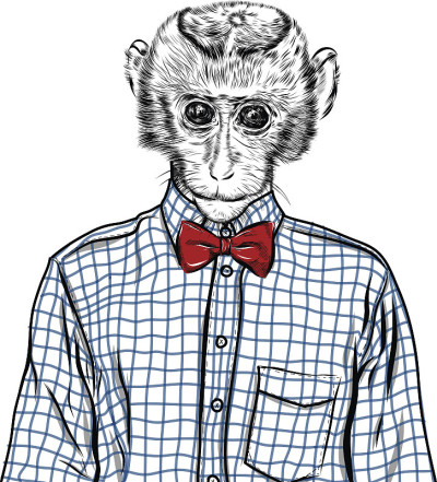 穿着衬衫的猕猴潮人，手绘插画的海报