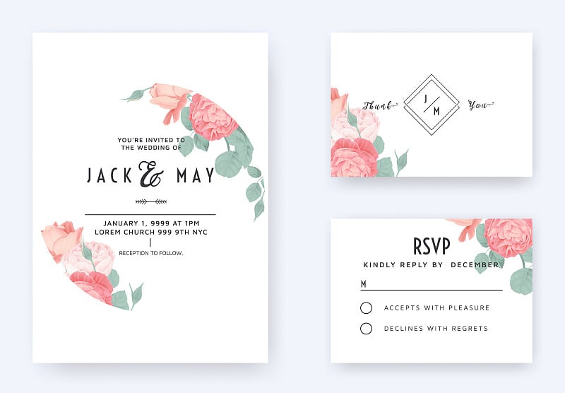 Minimalist floral wedding invitation card template