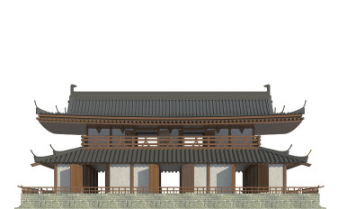 旧的日本建筑孤立在白色背景的3d插图