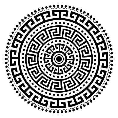 希腊矢量古花瓶曼陀罗设计与重点图案，几何黑色波西米亚图案在黑在白的背景