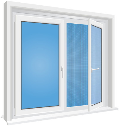window with mosquito screen are on the white backg