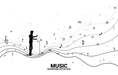 Vector silhouette of conductor with dancing flow s