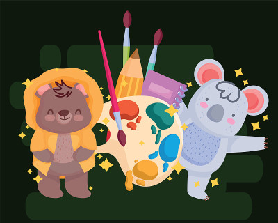 back to school cute bear and koala with watercolor