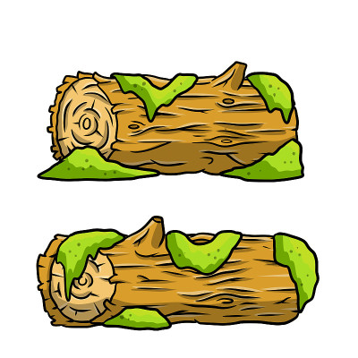 带绿色苔藓的棕色原木。卡通插图一套