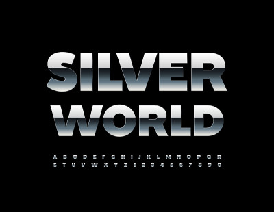 Vector premium模板银色世界。金属字母字母和数字集