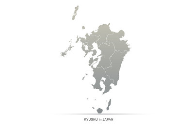 九州岛的地图。日本区域矢量地图。