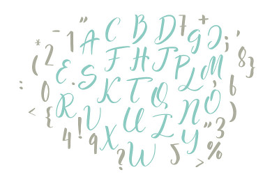 手写书法字体。向量字母表。手绘的信