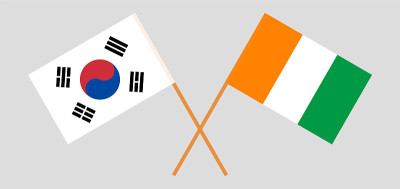 Crossed flags of South Korea and Republic of Ivory