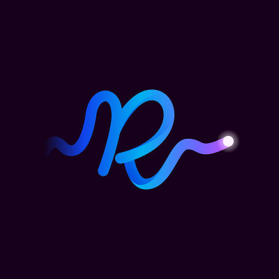 R字母标志带有渐变线和闪点。