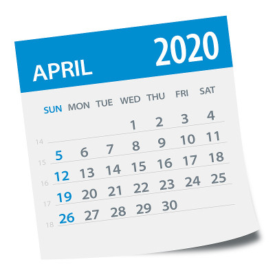 2020年4月日历叶-矢量插图