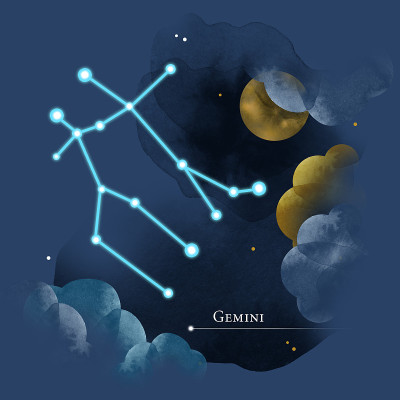 夜空中双子星座的插图。