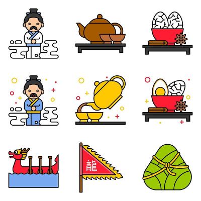 端午节相关的填充图标设置2
