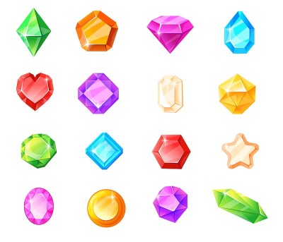 游戏水晶，魔法宝石，卡通矢量插图，孤立的图标