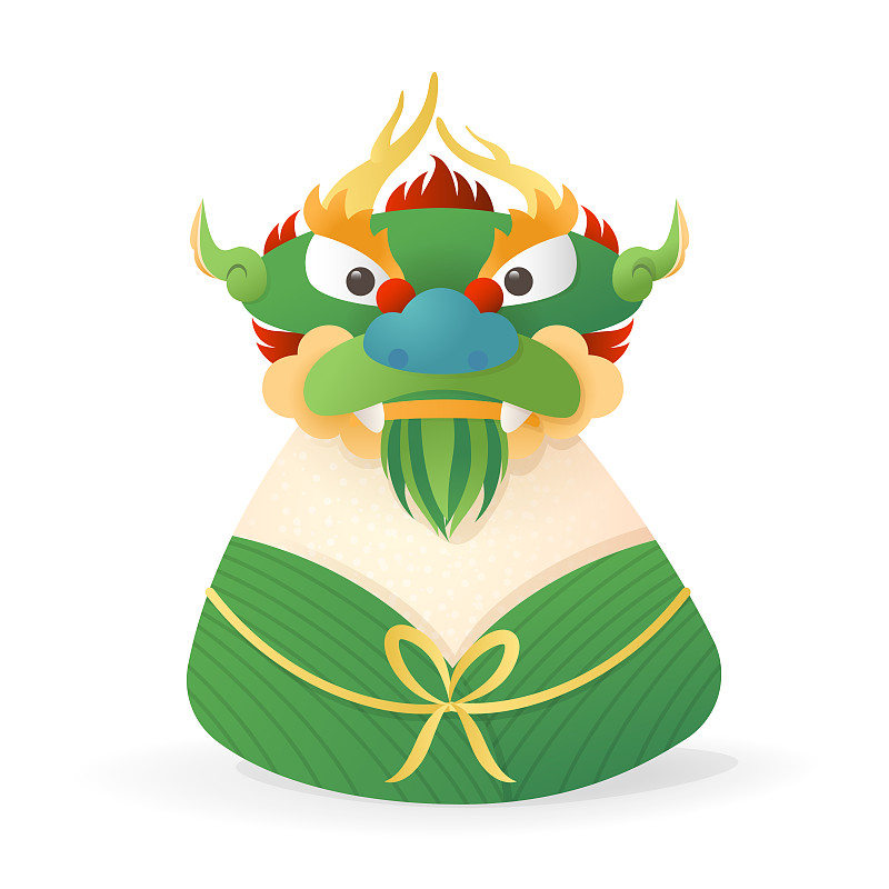 端午观-龙头正面观-粽子-端午或仲孝-矢量图孤立