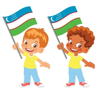 Child holding Uzbekistan flag