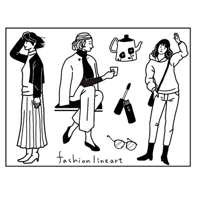 矢量插图集线条图纸的时尚的妇女