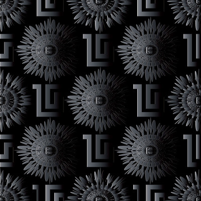 现代暗黑色几何无缝图案。向量曲流b