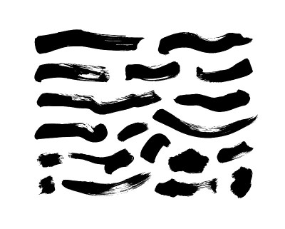 矢量黑色颜料，笔触笔画水墨线条。