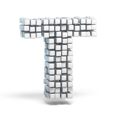 白色体素立方体字体字母T 3D