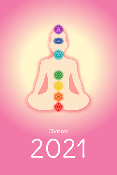 脉轮2021。瑜伽历法:慕陀罗、卫陀罗、曼尼摩罗、阿纳哈多、毗湿陀罗、阿耶那、撒哈拉。矢量线的象征。