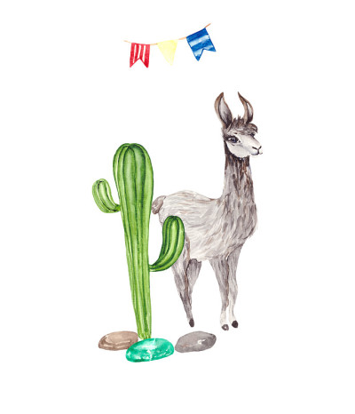 Children's card with a green juicy cactus, gray fl