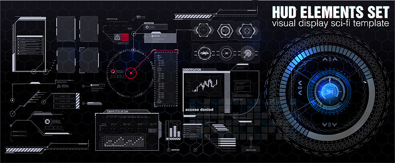 未来HUD, FUI，虚拟界面。标注标题和框架在科幻风格。