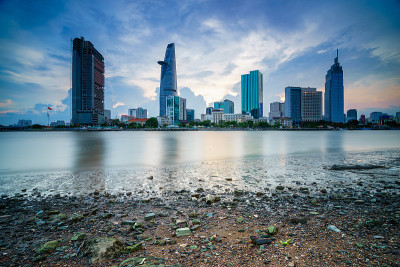 日落时分的西贡市区，胡志明市，越南