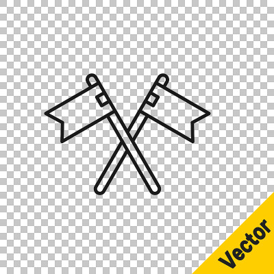 Black line Crossed medieval flag icon isolated on 