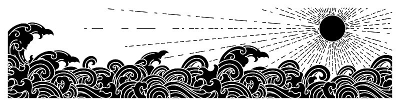 东方海洋海浪矢量插图