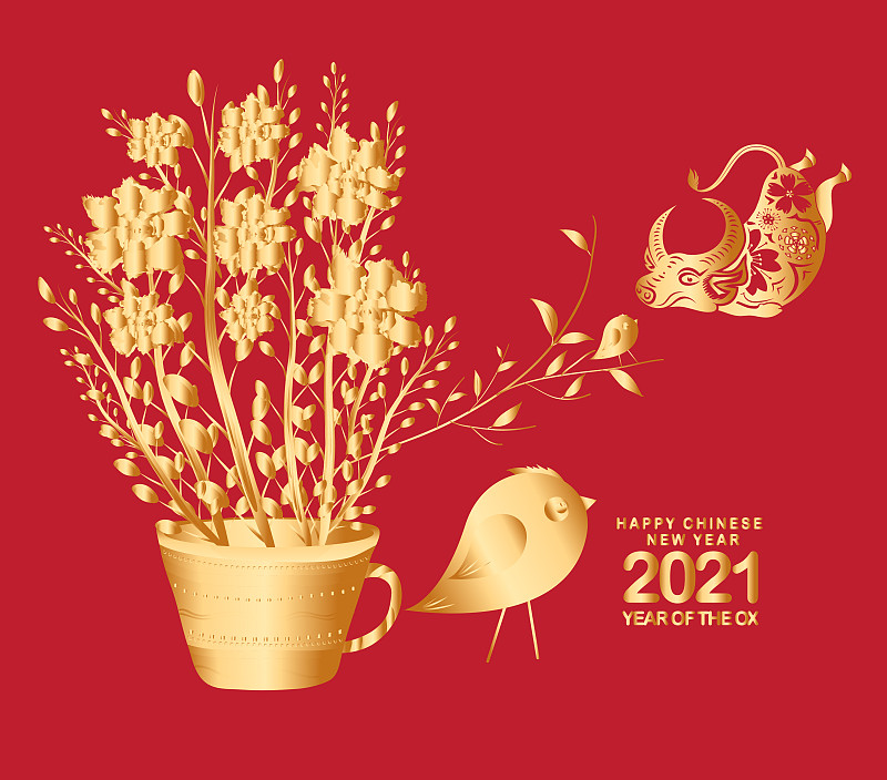 Happy chinese new year 2021 of the ox. Gold zodiac