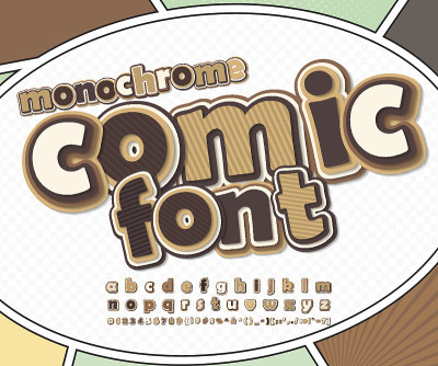 棕色漫画字体，字母。漫画书，流行艺术