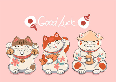 贺卡与毛木neko。矢量图形。