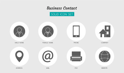 solid icon symbol set, business card contact fax, 