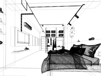 室内卧室抽象草图设计，3d效果图