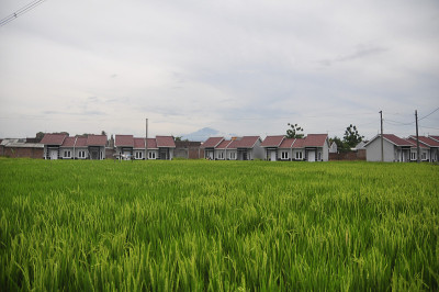 几十座房屋矗立在印度尼西亚贾瓦中部德马克pucangding地区