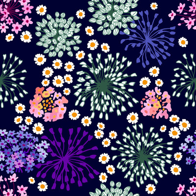 Colorful floral pattern with inflorescences.