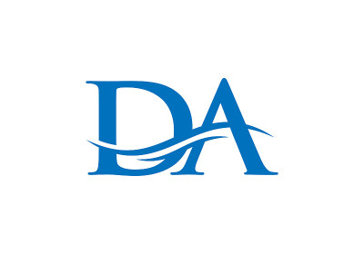 DA标志设计。初始DA字母标志向量。符号字母DA标志设计