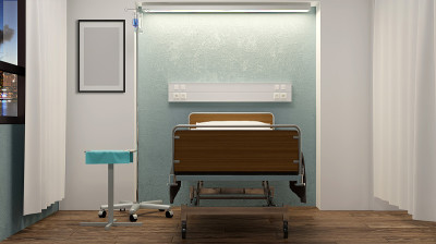 医院病房。医院的室内房间。三维渲染