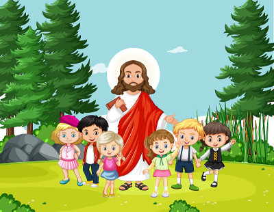 耶稣和孩子们在公园里