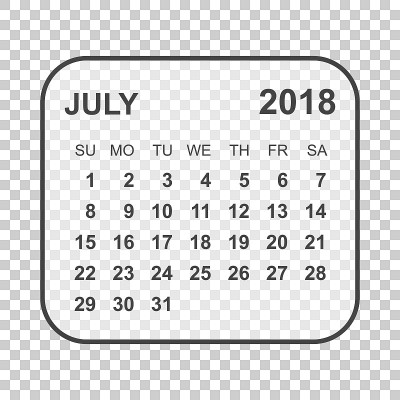 2018年7月日历。日历计划设计模板。一周从周日开始。业务矢量插图。
