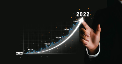 商人点击添加箭头图未来企业增长2021年至2022年业务增长计划和发展财务成功和不断增长的商业想法。