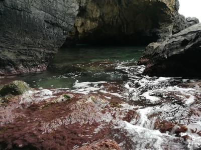 黑色海滩的岩石底部