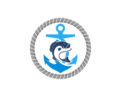 带锚船和鱼的圆形绳索